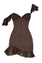 Midnight Elegance Espresso Ruffle Corset Mini Dress