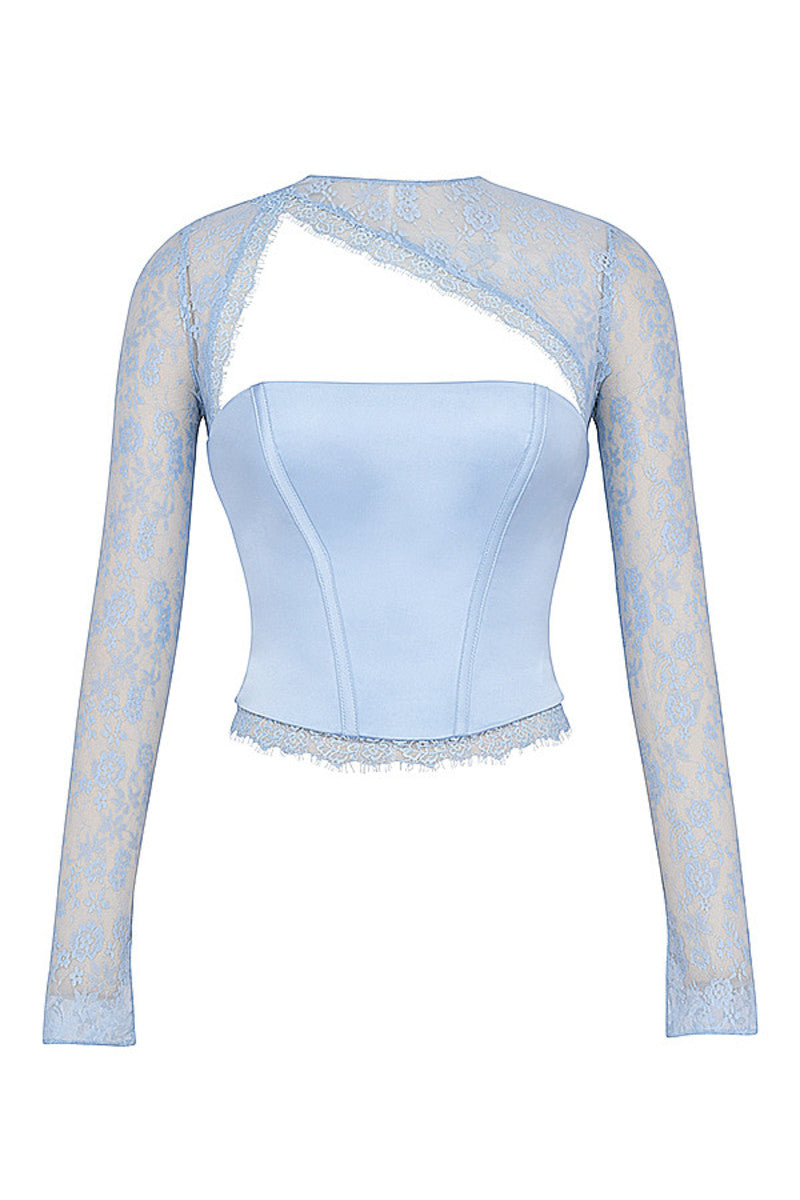 Temptation Hazy Blue Mini Skirt & Lace Corset Top Set