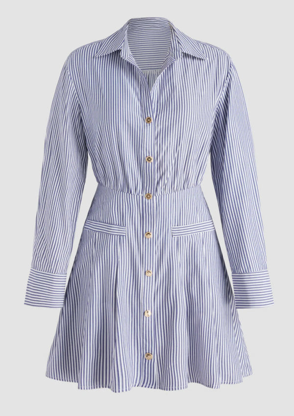 Stripes & Chic Button-Up Sky Dress