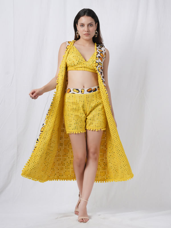 Sunshine Crop Top With Yellow Shrug Set