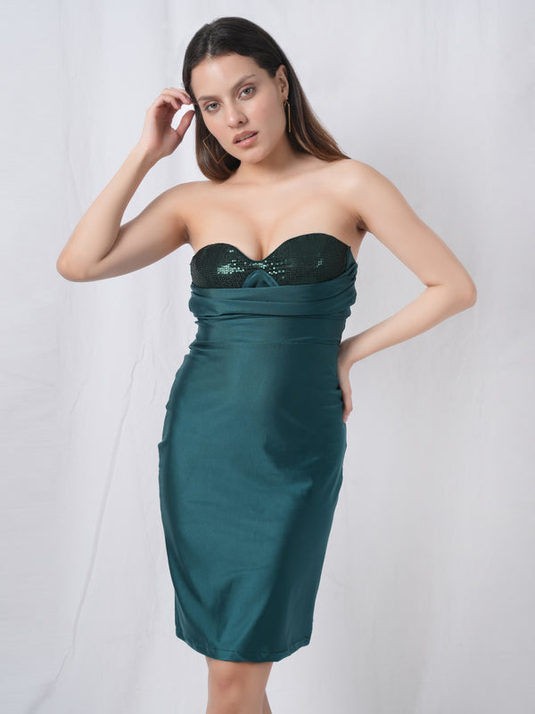 Strapless Forest Fantasy Bodycon Dark Green Corset