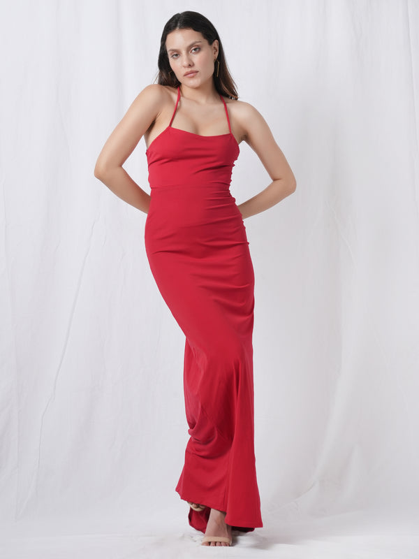 Fiery Back Flair Red Maxi Dress