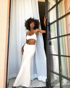 Ellie Ivory Flared Hem Cut Out Maxi Dress