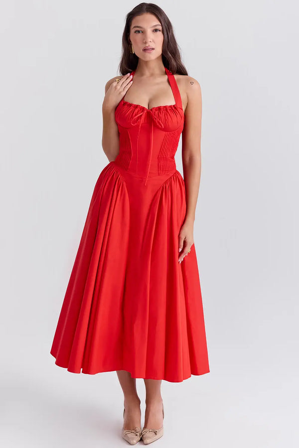 Italian Tomato Halter Midi Dress