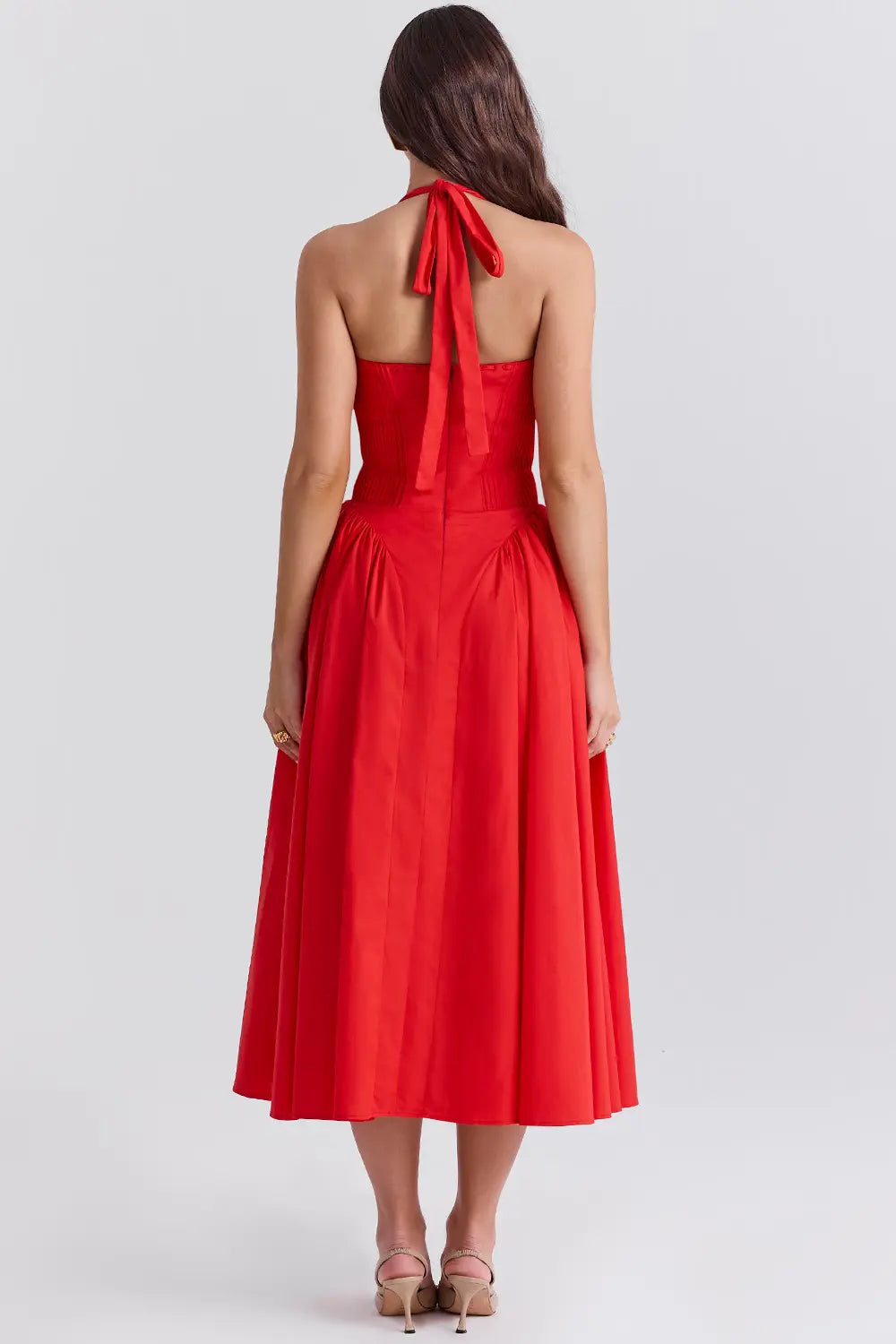 Italian Tomato Halter Midi Dress