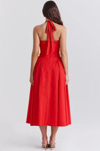 Italian Tomato Halter Midi Dress