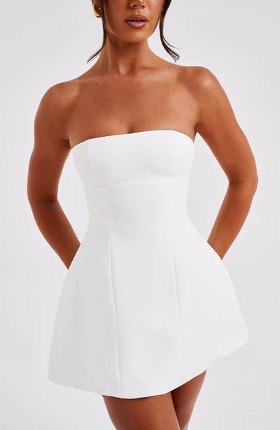 White Velvet Mini Dress - lvory