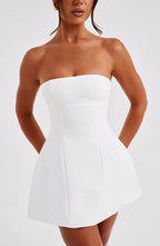 White Velvet Mini Dress - lvory