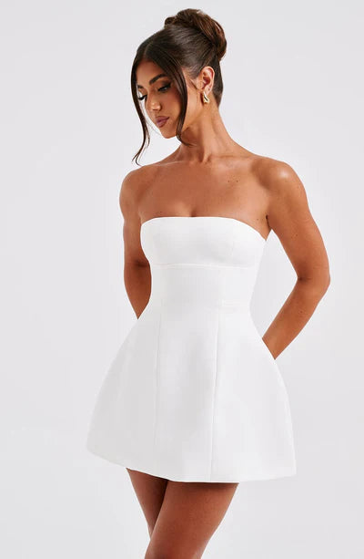 White Velvet Mini Dress - lvory