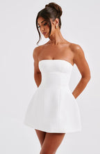 White Velvet Mini Dress - lvory