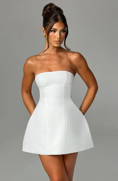 White Velvet Mini Dress - lvory