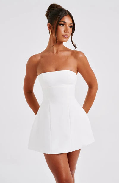 White Velvet Mini Dress - lvory