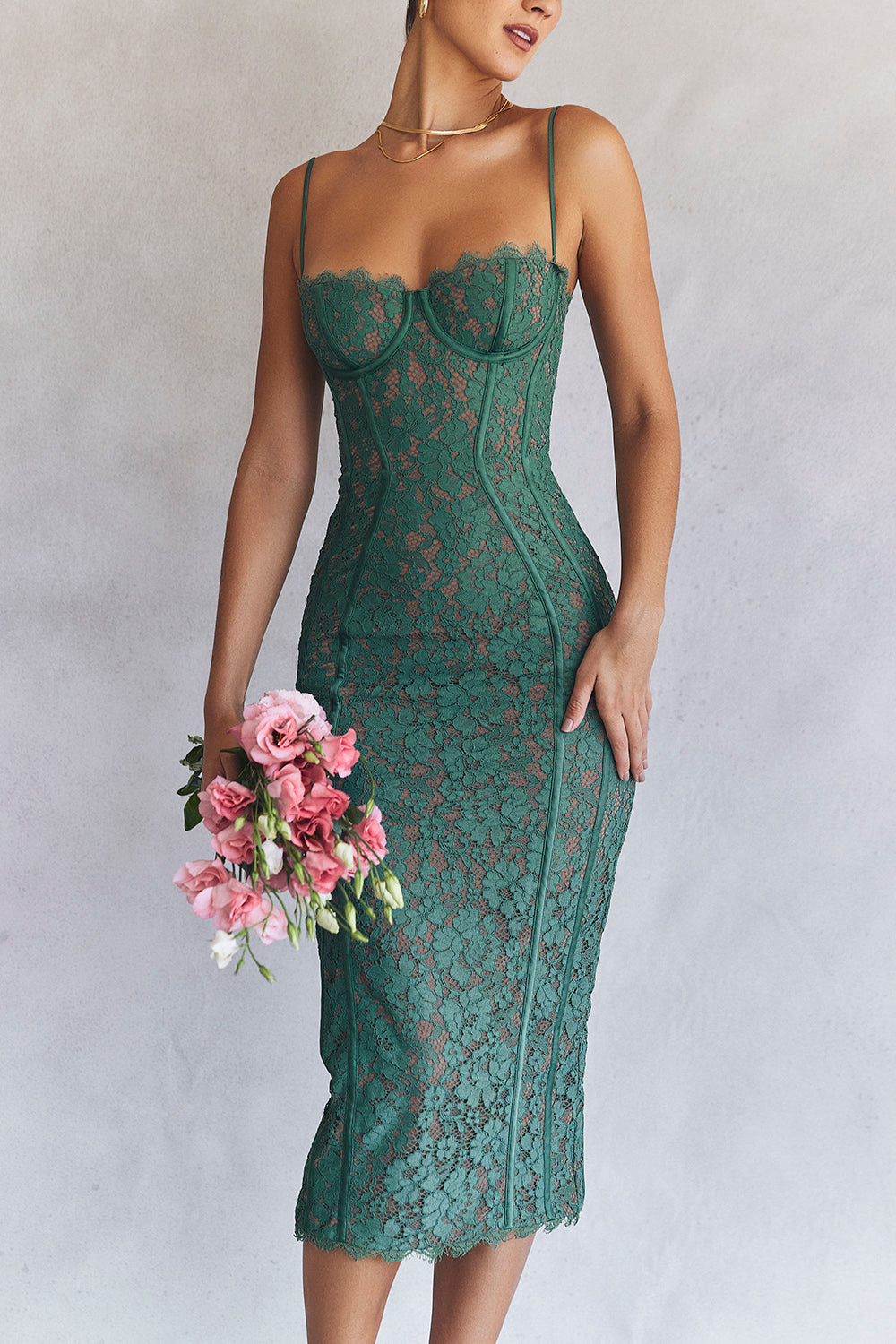 Raspberry Romance Forest Lace Midi Dress