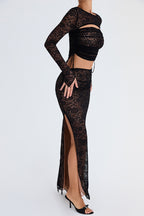 Romance Black Lace Maxi Skirt & Cut Out Top Set