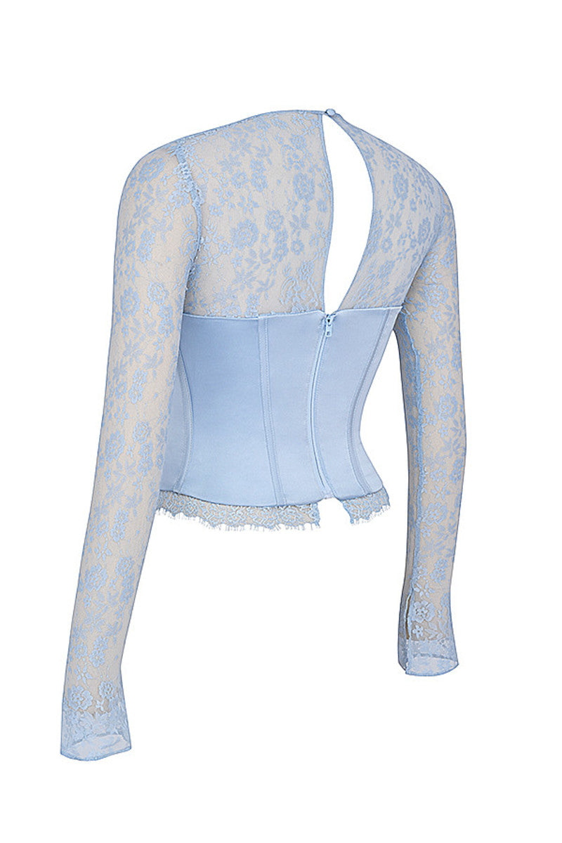 Temptation Hazy Blue Mini Skirt & Lace Corset Top Set