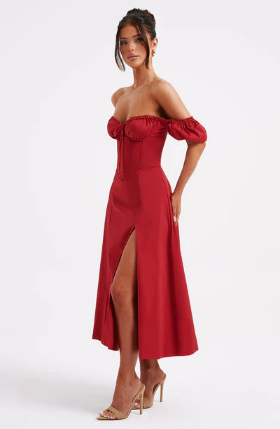 Blazing Beauty Maroon Midi dress