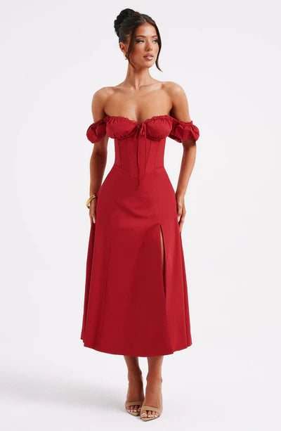 Blazing Beauty Maroon Midi dress