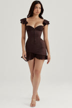 Midnight Elegance Espresso Ruffle Corset Mini Dress