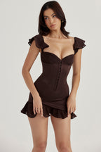 Midnight Elegance Espresso Ruffle Corset Mini Dress