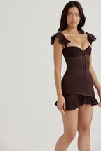 Midnight Elegance Espresso Ruffle Corset Mini Dress