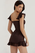Midnight Elegance Espresso Ruffle Corset Mini Dress