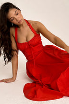Italian Tomato Halter Midi Dress