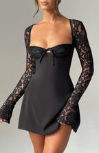 Black Twirl Delight Full Sleeves Dress