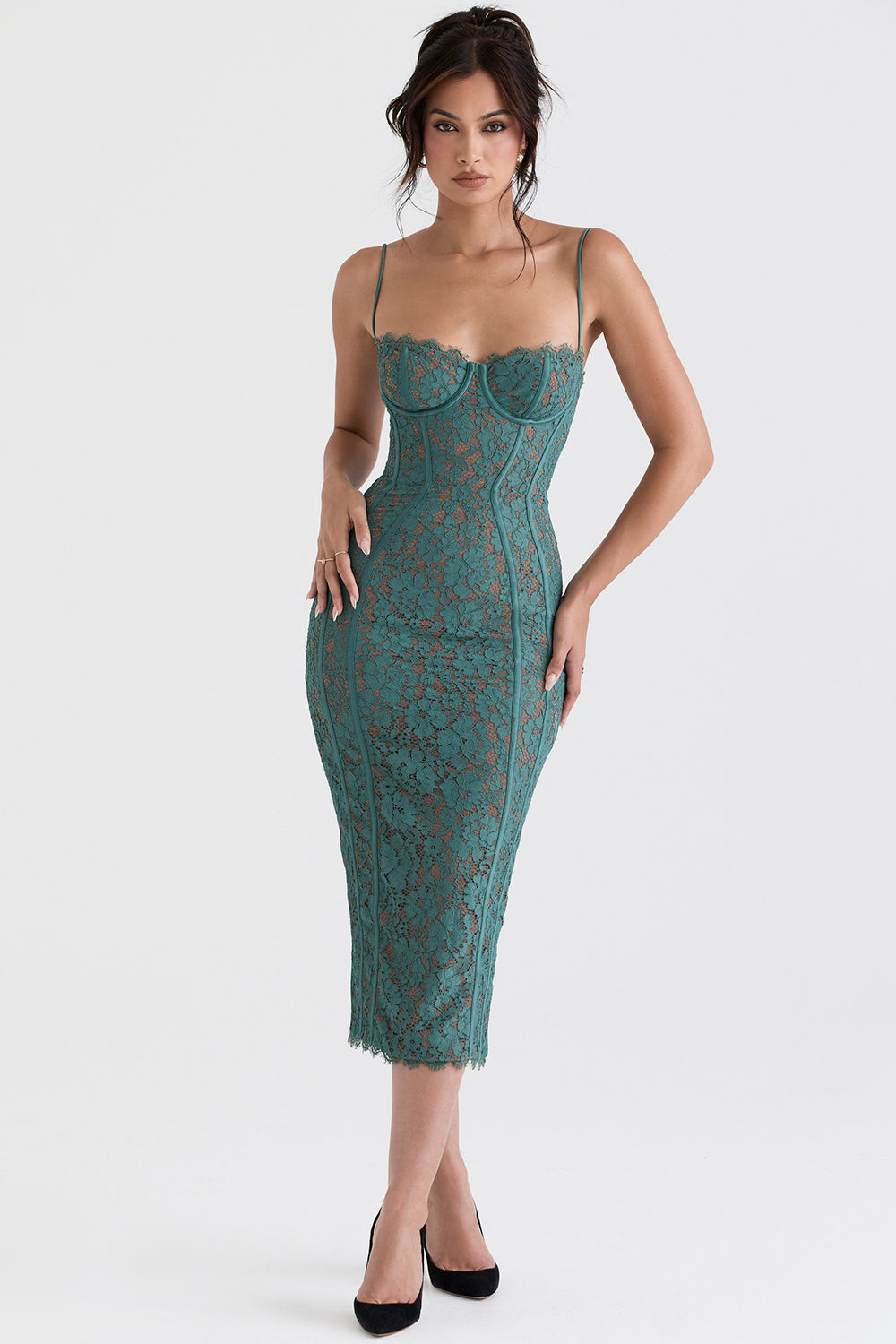 Raspberry Romance Forest Lace Midi Dress
