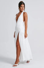 Glimmering Snow Deep V-neck Maxi Dress