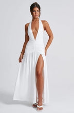 Glimmering Snow Deep V-neck Maxi Dress