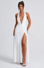 Glimmering Snow Deep V-neck Maxi Dress