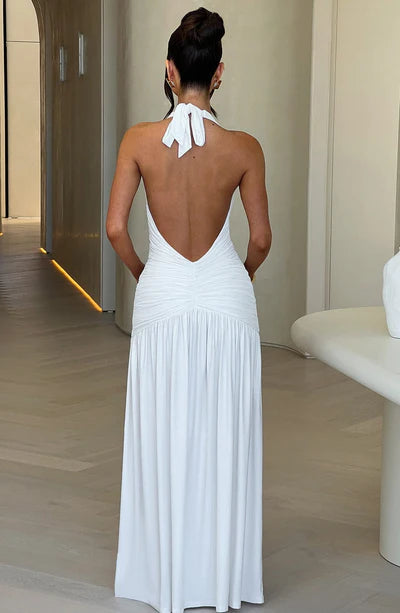 Glimmering Snow Deep V-neck Maxi Dress