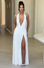 Glimmering Snow Deep V-neck Maxi Dress