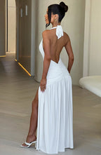 Glimmering Snow Deep V-neck Maxi Dress