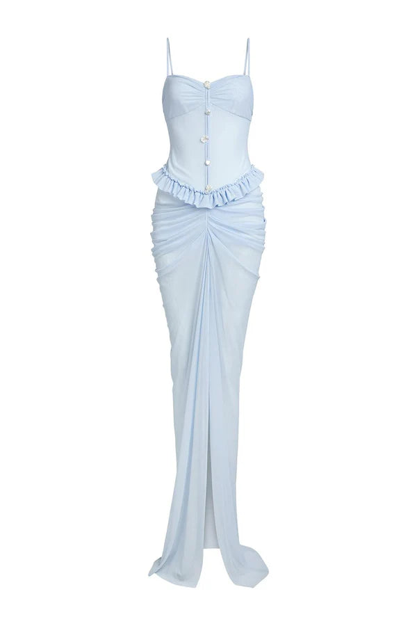 Mystic Sky Blue Sheer Floor Length Dress