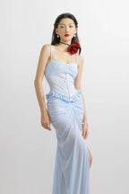 Mystic Sky Blue Sheer Floor Length Dress