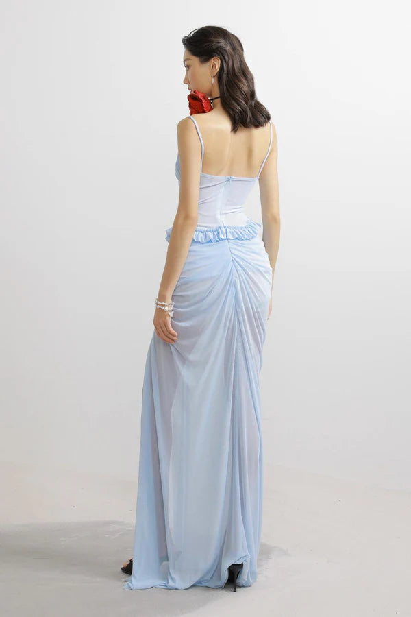 Mystic Sky Blue Sheer Floor Length Dress