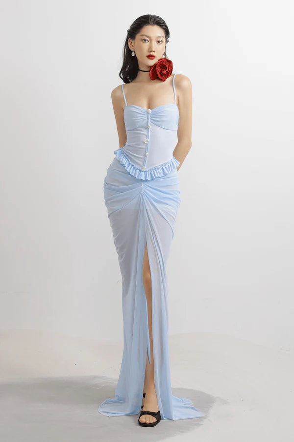 Mystic Sky Blue Sheer Floor Length Dress