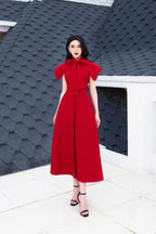 Scarlet Starlight Tie Ribbed Midi Dress