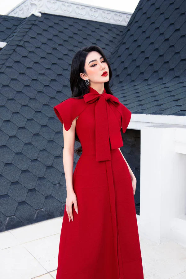 Scarlet Starlight Tie Ribbed Midi Dress