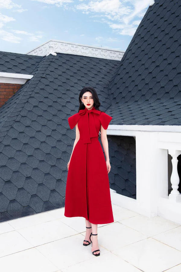 Scarlet Starlight Tie Ribbed Midi Dress