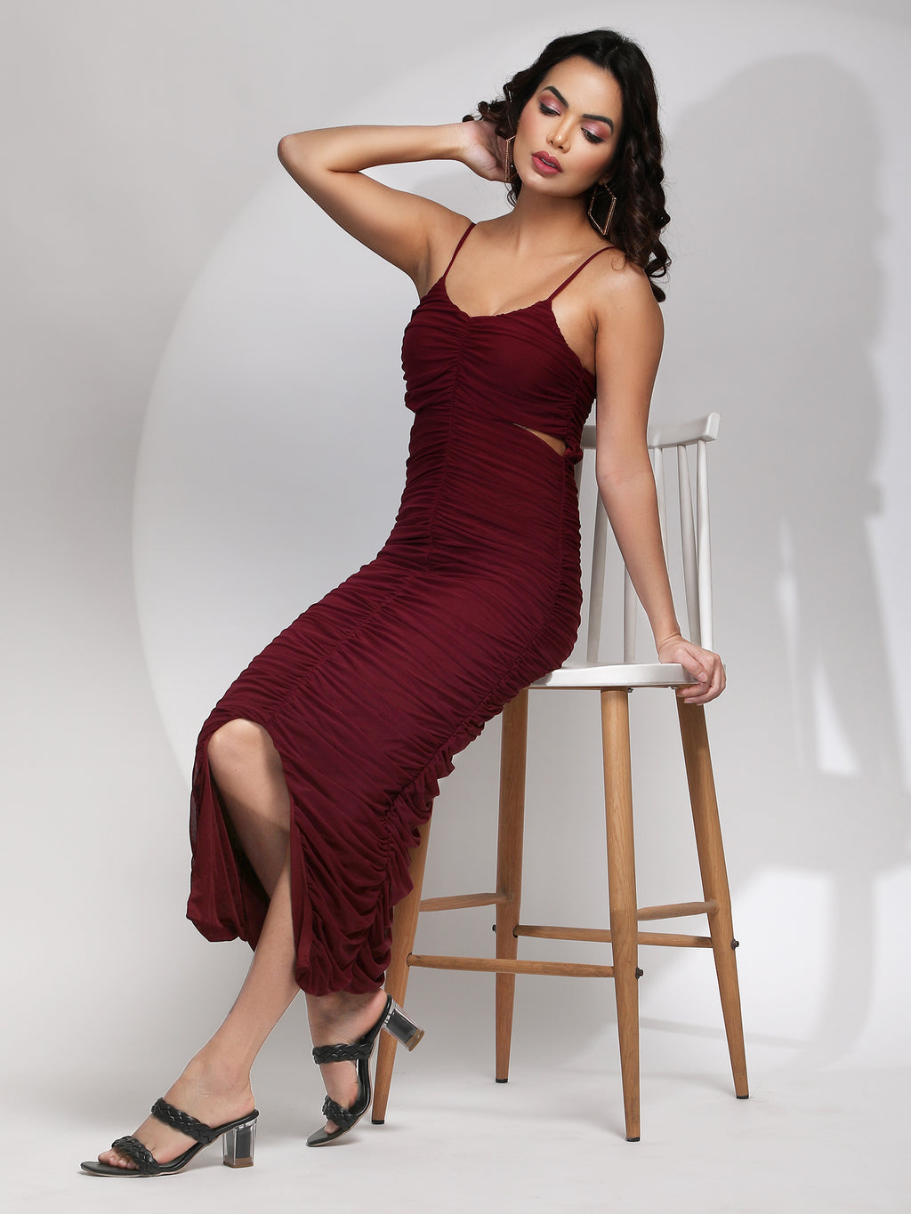 Jukkita Wine Waist Cutout Dress