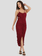 Jukkita Wine Waist Cutout Dress