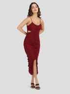 Jukkita Wine Waist Cutout Dress