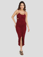 Jukkita Wine Waist Cutout Dress