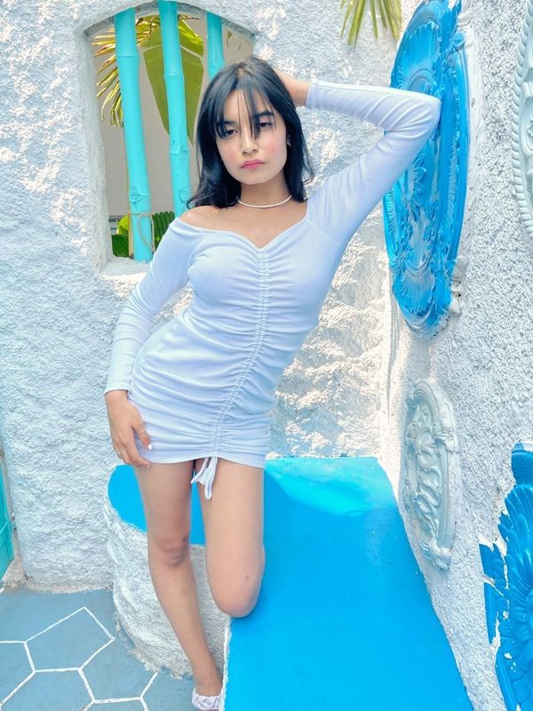 Full Sleeves Cotton Ribbed White Dress