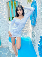 Full Sleeves Cotton Ribbed White Dress