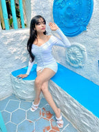 Full Sleeves Cotton Ribbed White Dress