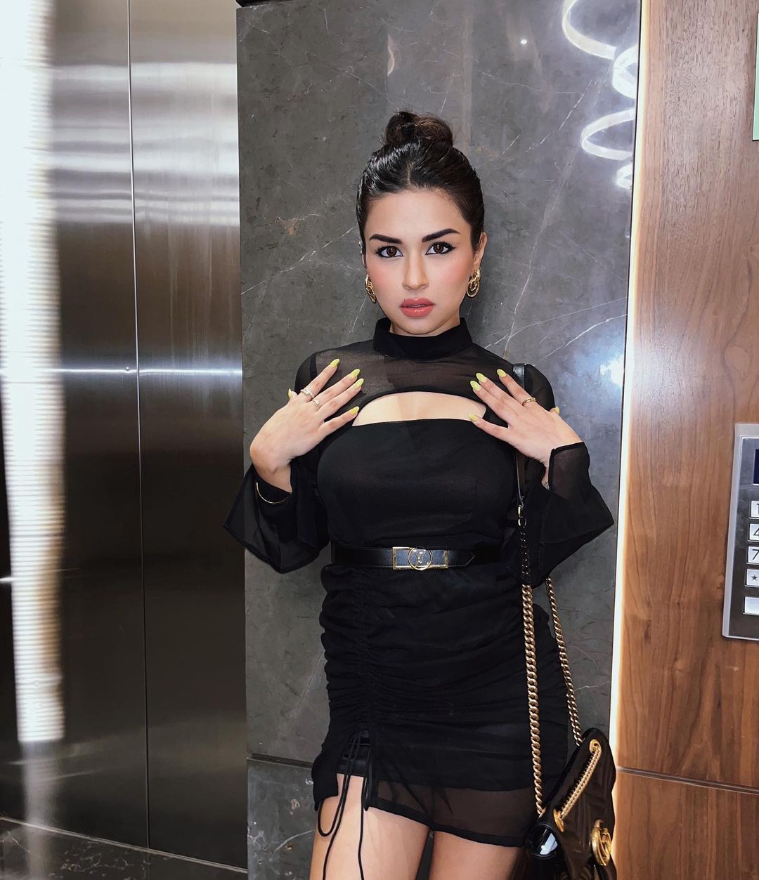 Transparent Sleeves Black Dress
