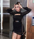 Transparent Sleeves Black Dress